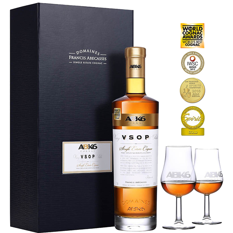 Domaines Francis Abécassis ABK6 VSOP Cognac (70cl), with Gift Box & 2 Glasses 