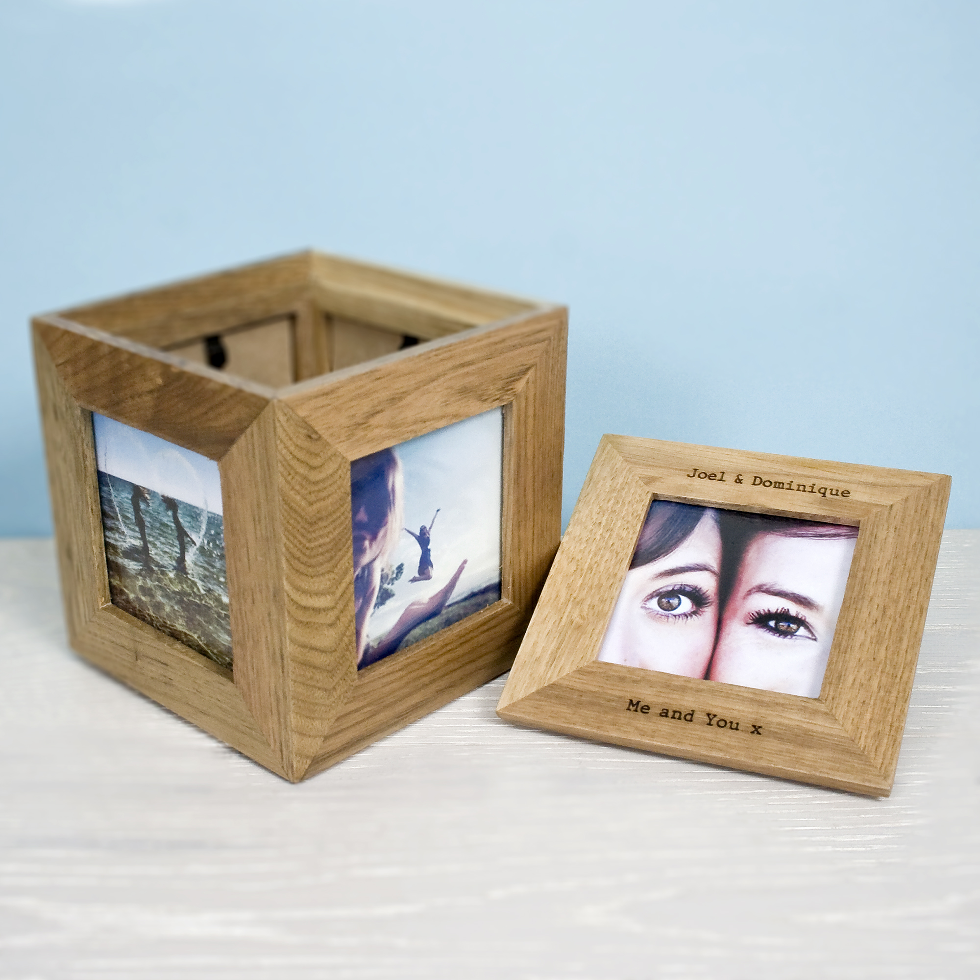 Personalised Oak Photo Cube Keepsake Box