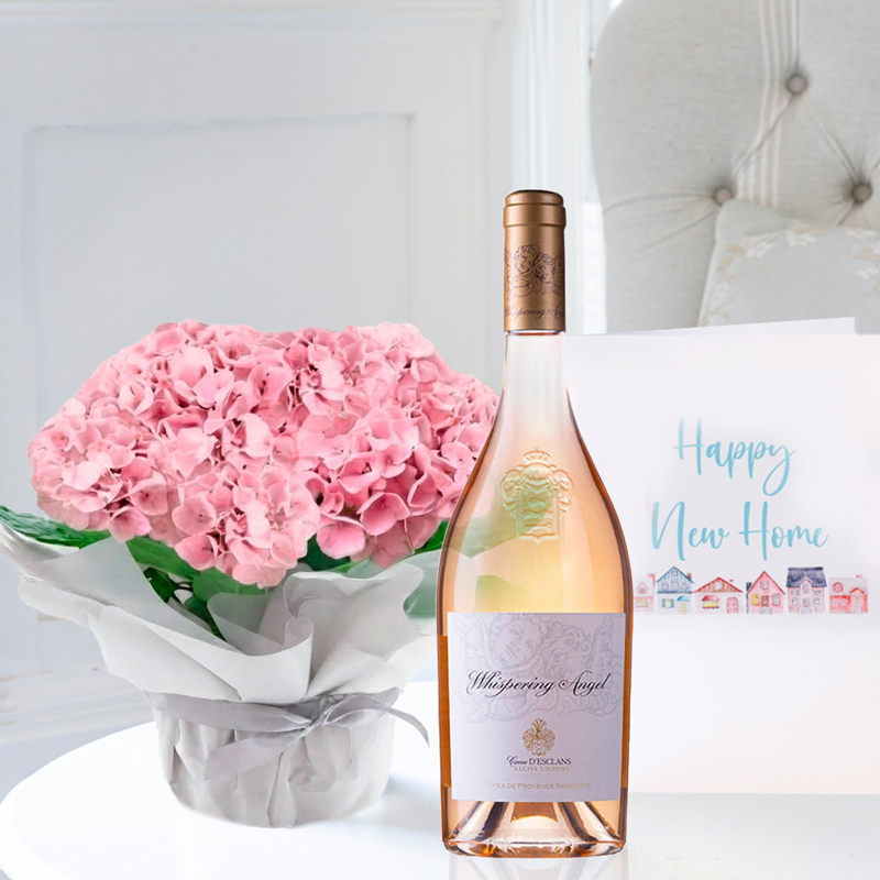 Pink Hydrangea Plant, Whispering Angel & New Home Card - Housewarming Plant Gifts - Plant Gift Set - Next Day Plant & Gift Delivery UK - Appleyard