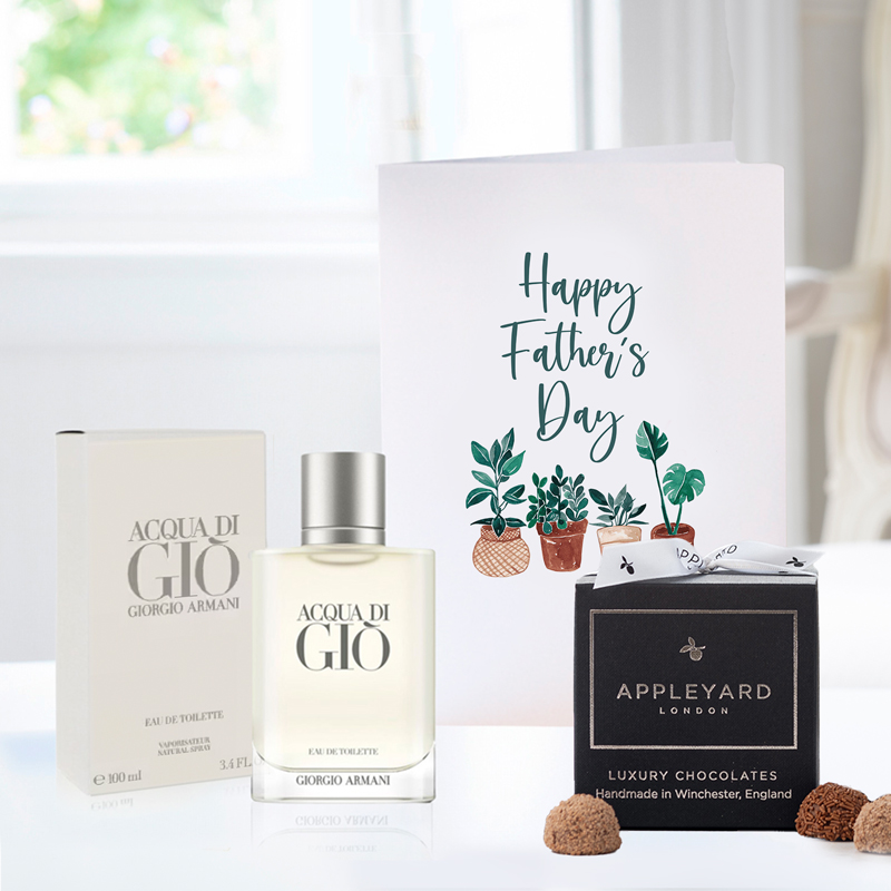 Giorgio Armani Acqua di Gio Aftershave (100ml), 12 Handmade Chocolate Truffles & Father's Day Card | Father's Day Delivered UK | Appleyard London