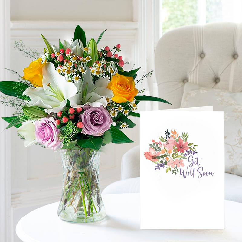 Flowers & Card - Get Well Glaze & Card - Luxury Hand - Tied Bouquets & Gifts - White - Next Day Flower & Gift Delivery UK - Appleyard London
