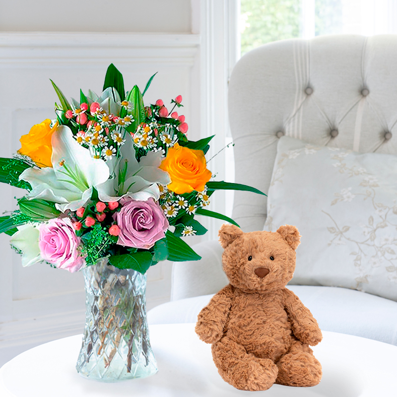 Flowers & Jellycat Glaze & Jellycat Bartholomew Bear - White - Next Day Flower & Gift Delivery UK - Appleyard London
