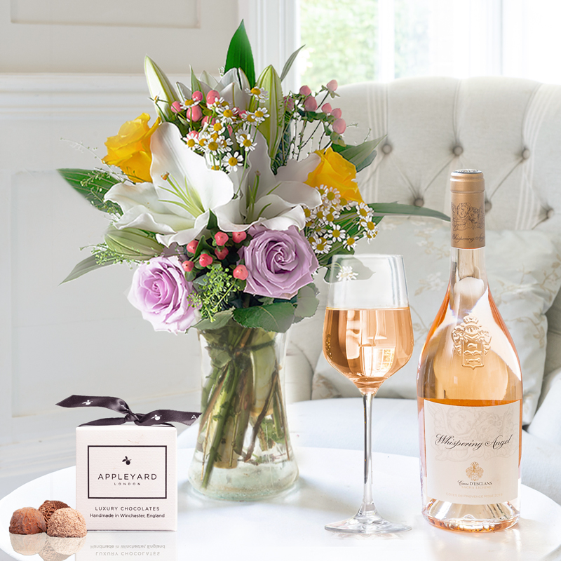 Flower Gift Set Glaze, Whispering Angel & 6 Mixed Truffles - Luxury Hand - Tied Bouquets & Gifts - White - - Next Day Flower & Gift Delivery UK
