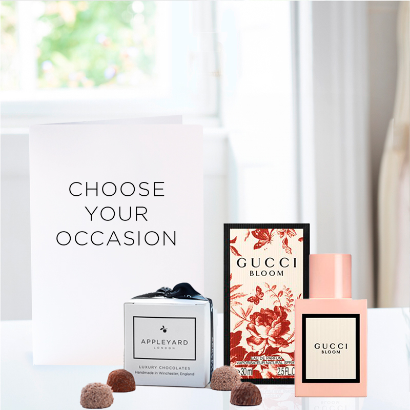 Gucci Bloom Eau de Parfum, 6 Mixed Truffles & Occasion Card - Luxury Gifts Delivered UK - Hamper - Next Day Hamper Gift Delivery UK - Appleyard