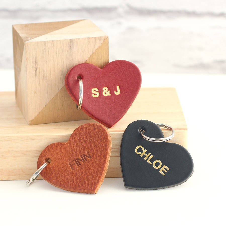 Personalised Embossed Leather Heart Keyring