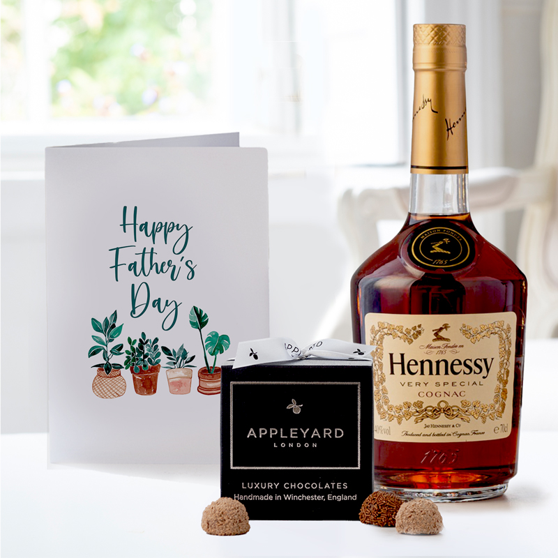 Hennessy VS Cognac, 12 Handmade Chocolate Truffles & Father's Day Card - Hamper - Next Day Hamper Gift Delivery UK - Appleyard London