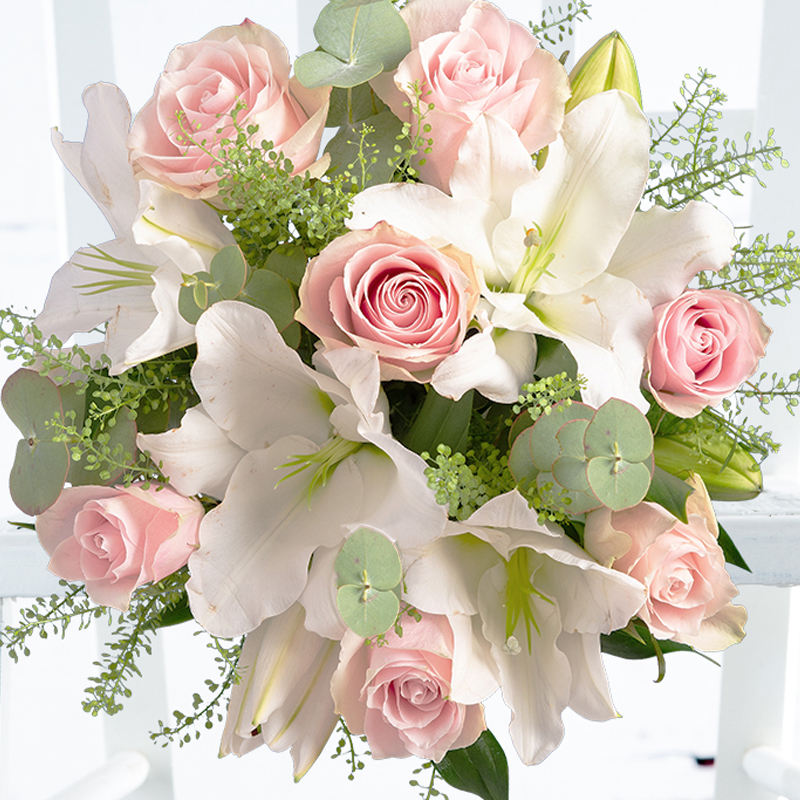 Pink Roses & White Oriental Lilies | Pink & White Flowers | Simply Pink Rose & Lily Bouquet | Next Day Flower Delivery - Appleyard London