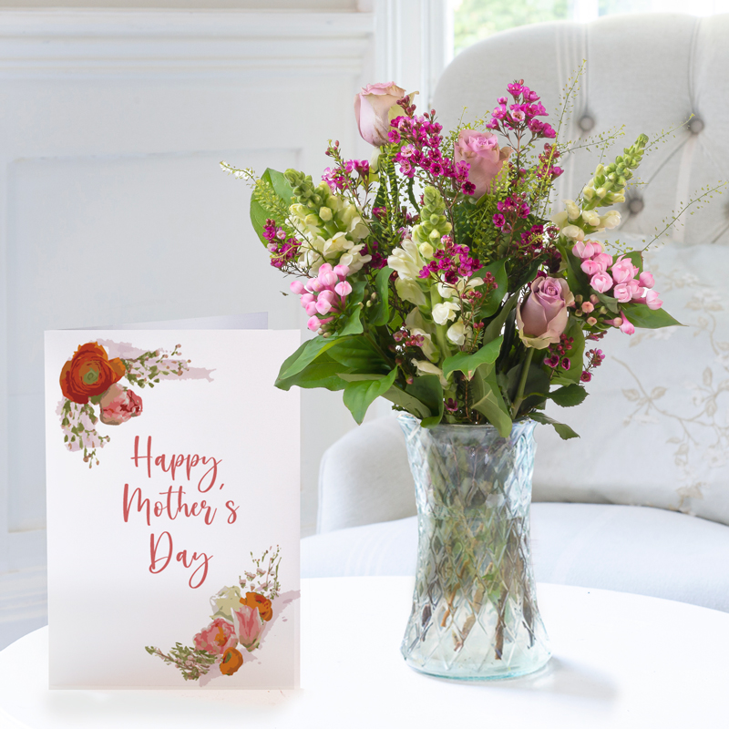 Lilac Roses & White Snapdragons Letterbox Bouquet & Mother's Day Card | Gifts to Truly Wow by Appleyard | UK Mother's Day Delivery
