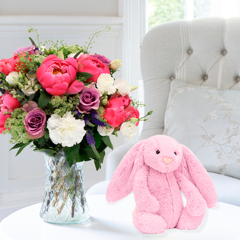 Pink Peonies, Lilac Roses & White Lisianthus | Pink Peonies, Rosé Wine & Chocolates Gift Set | Next Day Delivery - Appleyard London