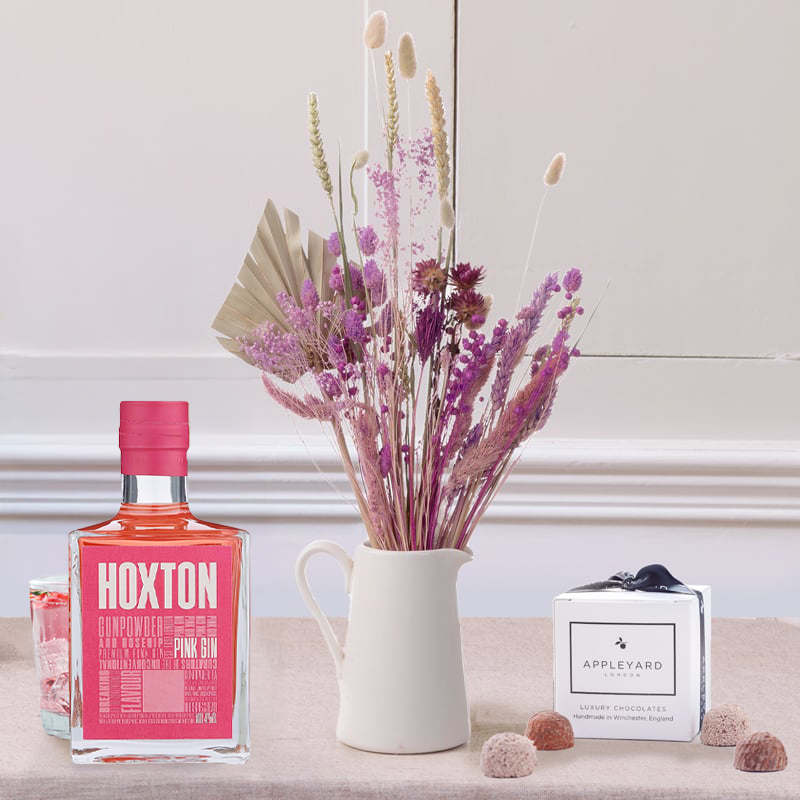 Flower Gift Set Lilac Haze, Hoxton Gin 50cl & 6 Mixed Truffles - Next Day Flower & Gift Delivery UK - Appleyard London