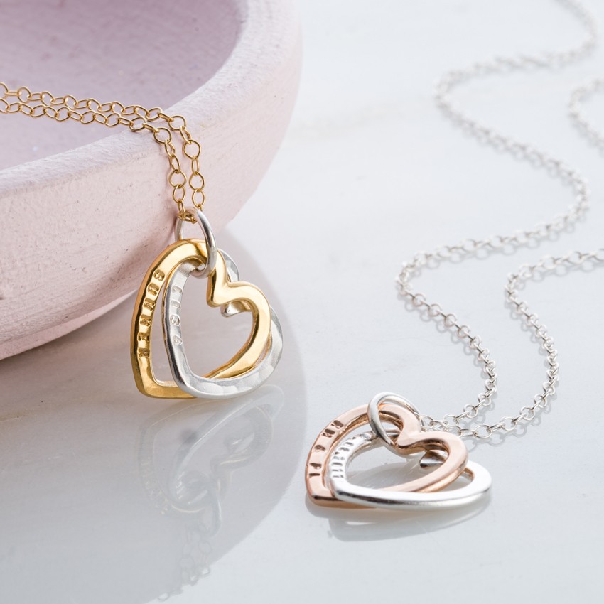 Personalised Interlinking Hearts Necklace with Gold