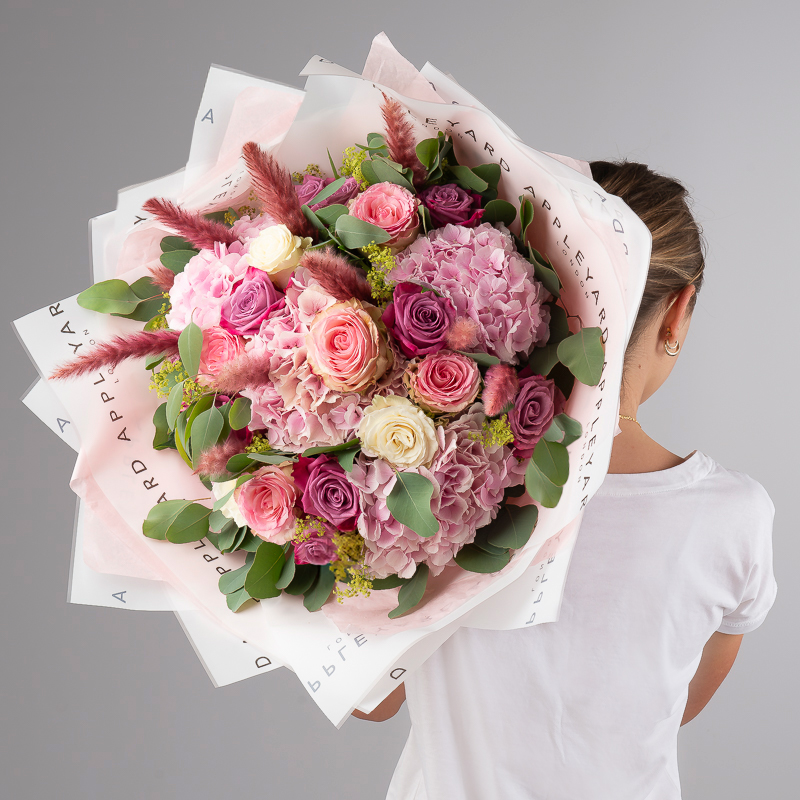 Luxury Flower Bouquet - Luxury Flowers - The Knightsbridge - Pink Flowers - Eucalyptus & Hydrangea Luxury Bouquet - Premium Next Day Flower Delivery