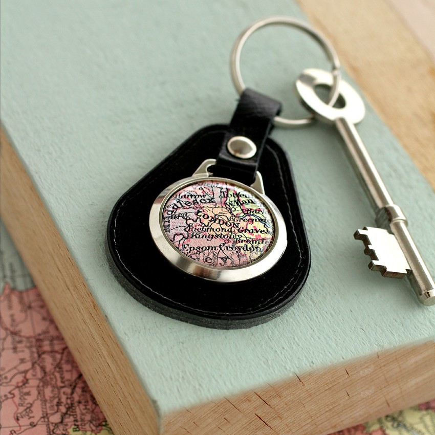 Personalised Leather Vintage Map Keyring