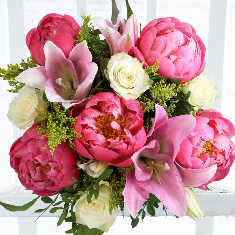 Coral Charm Peonies, White Roses & Pink Lilies | Peony Bouquets | Next Day Delivery UK