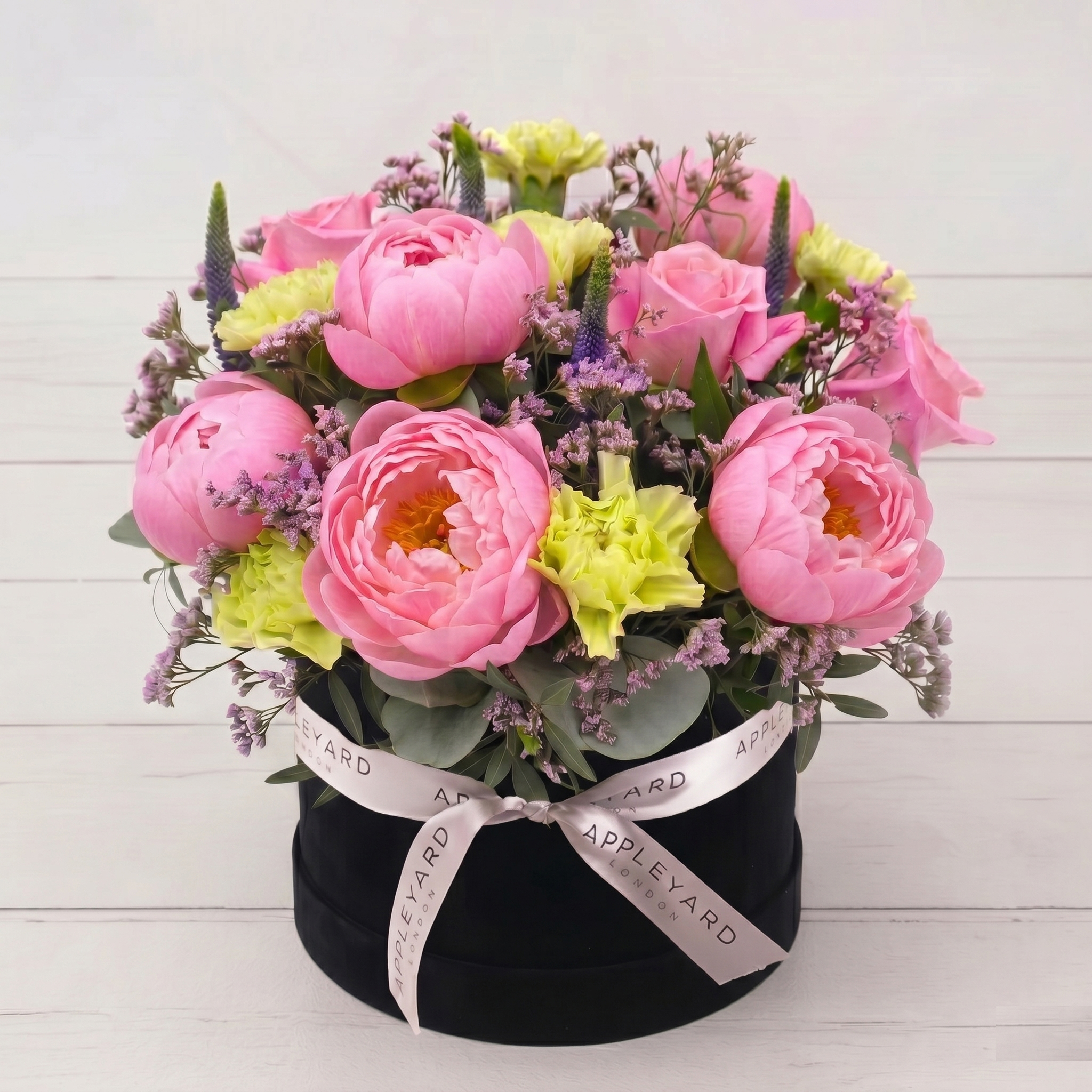 Pink Peony Sunset Hatbox - Designed By Luxury Florist - Hatbox Flowers Coral - Peonies & Roses - Flower Bouquet - Next Day Flower Delivery UK