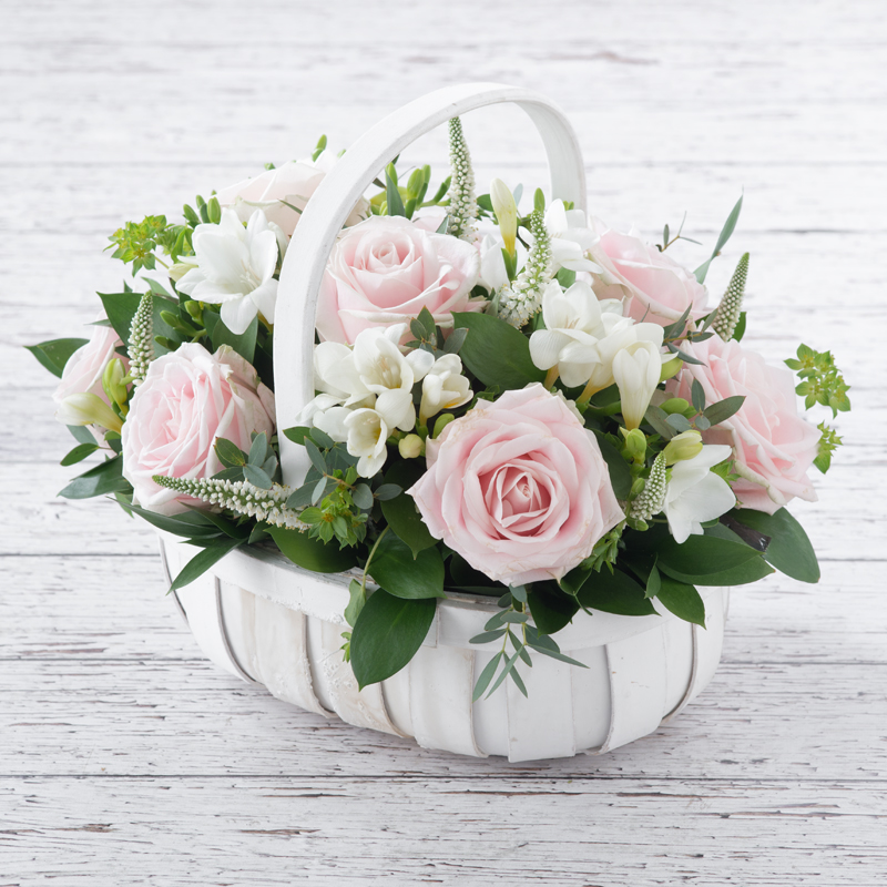 Pink Rose & Freesia Basket