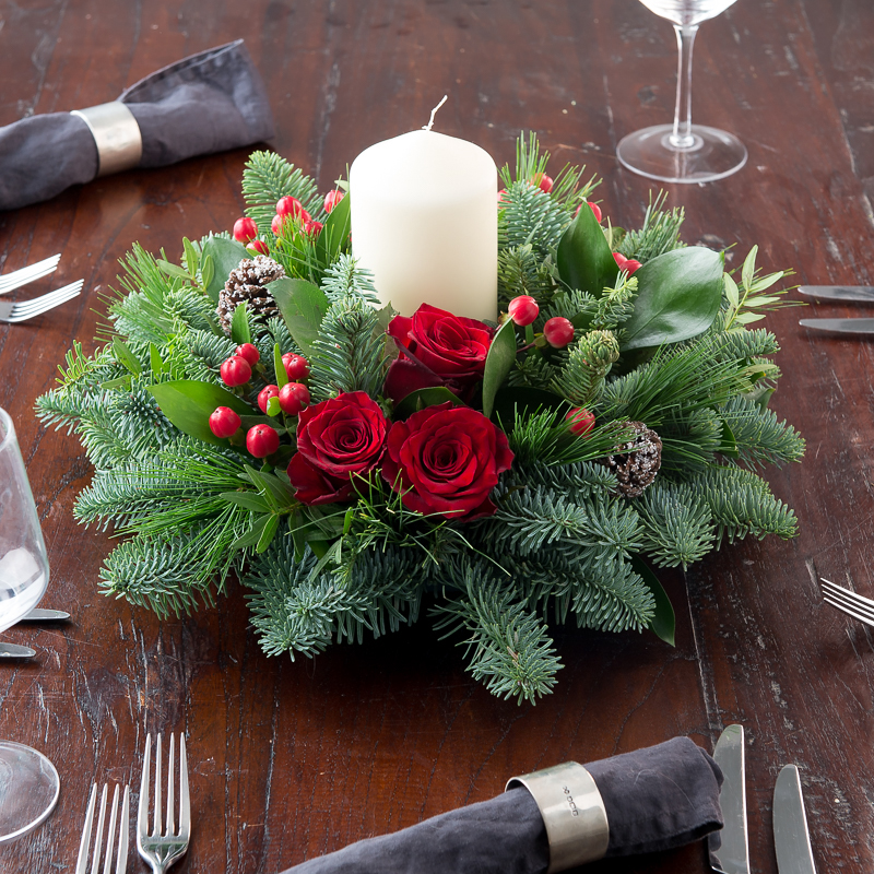 Red Rose Festive Table Centre