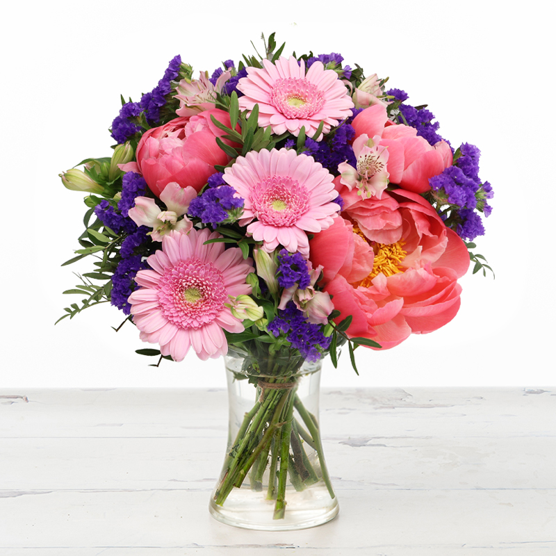 Coral Peonies, Mini Pink Gerberas & Pink Alstroemeria | Rose Peony Fields Bouquet | Peonies Delivered | Next Day Flower Delivery UK | Appleyard London