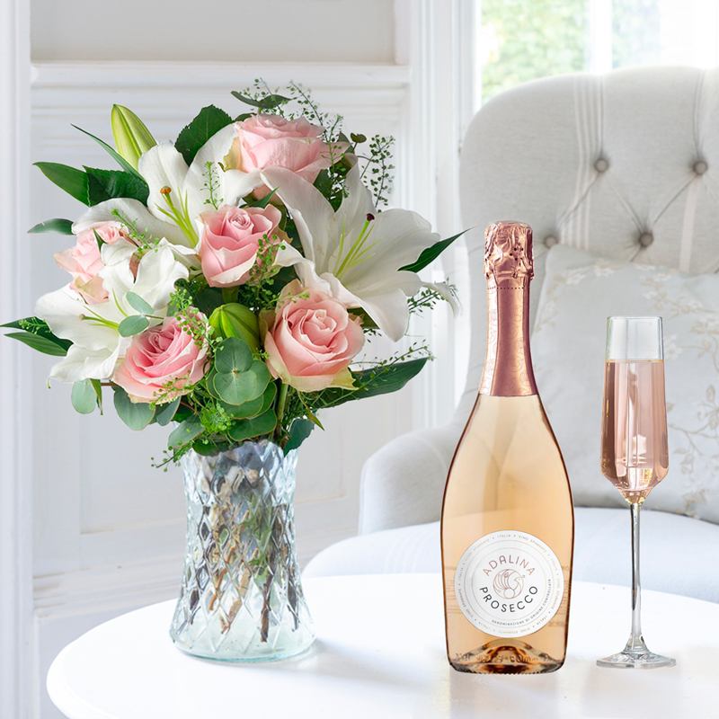 Flower Gift Set - Simply Rose & Lily & Prosecco Rosé - Pink - Roses & Lilies - Next Day Flower & Gift Delivery UK - Appleyard London