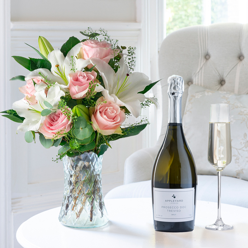 Flower Gift Set Simply Pink Rose & Lily & Prosecco - Flowers & Prosecco Gift Set - Next Day Flower & Gift Delivery UK - Appleyard London
