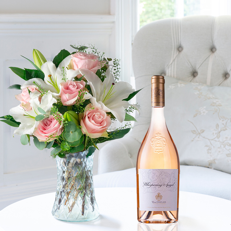 Flower Gift Set Simply Pink Rose & Lily & Whispering Angel - Luxury Hand - Tied Bouquets & Gifts - - Next Day Flower & Gift Delivery UK - Appleyard