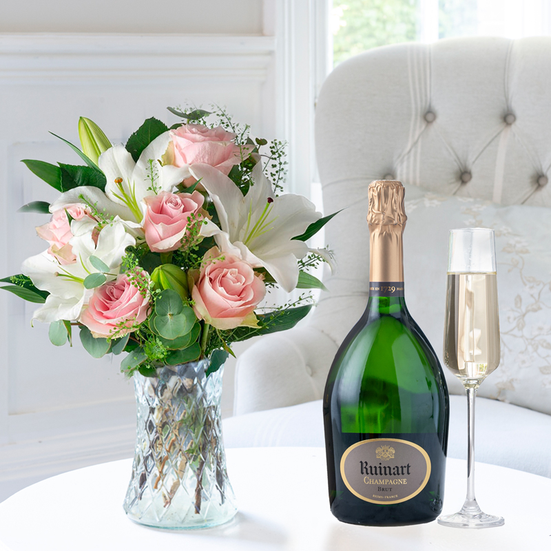 Flowers & Champagne Simply Pink Rose & Lily & Ruinart Champagne - Next Day Flower & Gift Delivery UK - Appleyard London