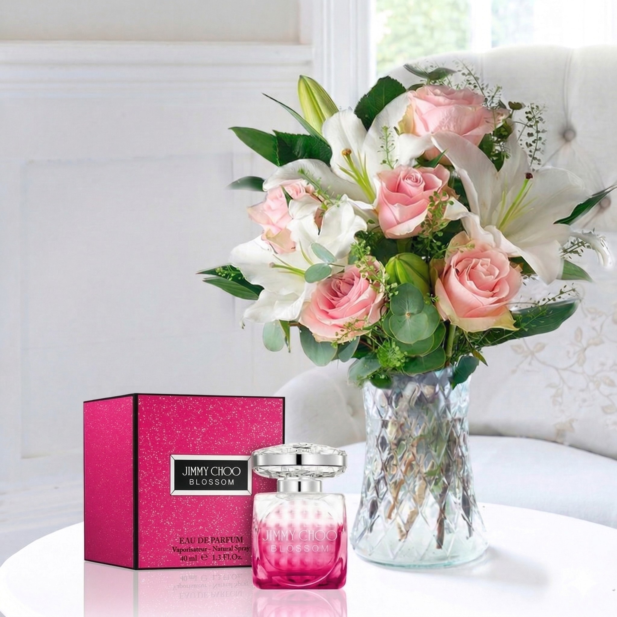 Flowers & Perfume Simply Pink Rose & Lily & Jimmy Choo Rose Passion Eau De Parfum - Next Day Flower & Gift Delivery UK - Appleyard London