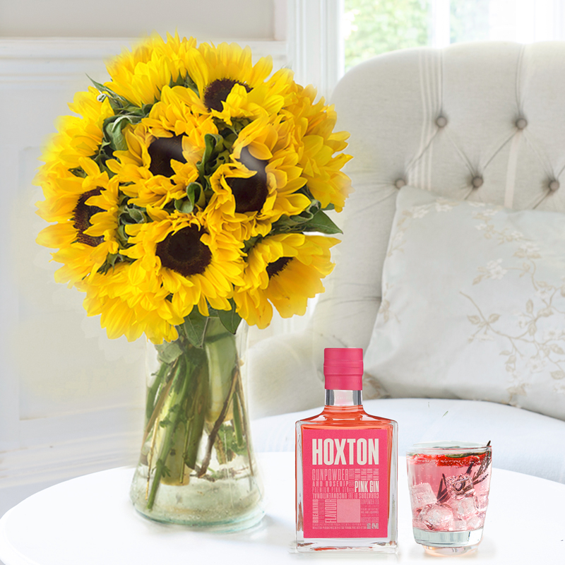 Flower Gift Set Summer Sunflowers & Hoxton Gin - Pink - Next Day Flower & Gift Delivery UK - Appleyard London