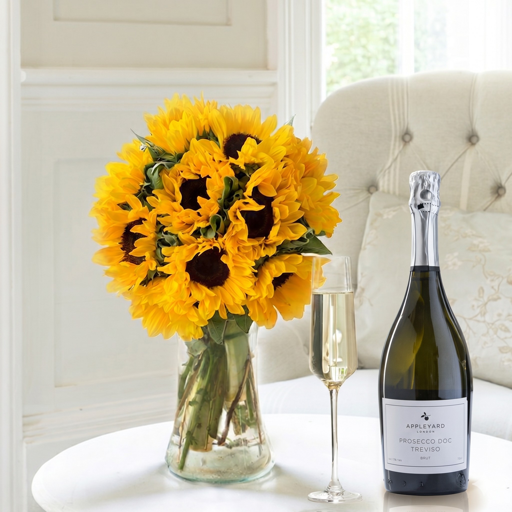 Flower Gift Set Summer Sunflowers, Prosecco & Vase - - Next Day Flower & Gift Delivery UK - Appleyard London