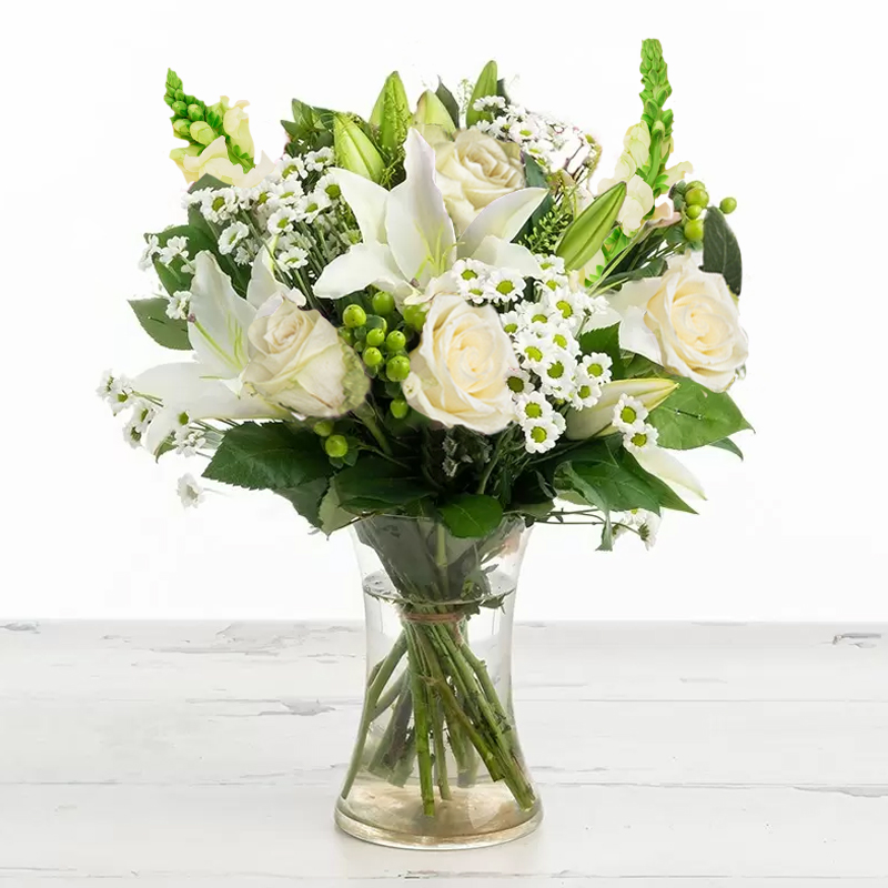White Roses, Lilies, Chrysanthemums & Snapdragons - Simply White Rose & Lily - White Flowers - Flower Bouquet - Next Day Flower Delivery UK