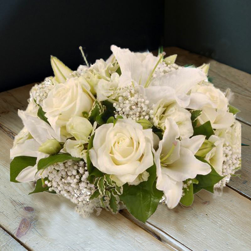 White Lily Rose Funeral Posy