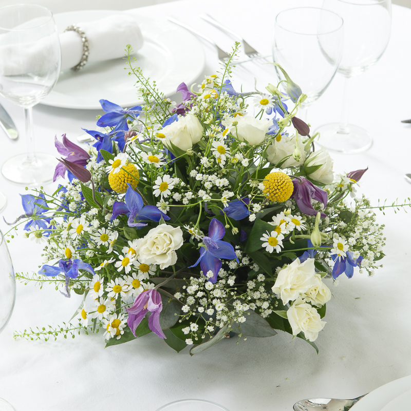 Wild Meadow Table Centres - Blue - Wedding Flower Bouquet - Wedding Centrepieces - Last Minute Wedding Flowers Delivery UK - Appleyard London